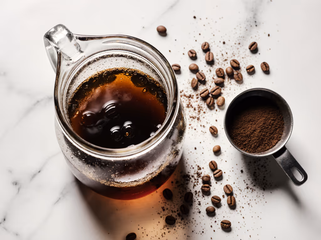 cold_brew_french_press_infusion_in_glass_carafe_with_coarse_grounds_and_water_steeping
