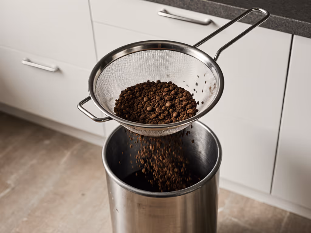 strainer_catching_coffee_grounds_over_trash_can
