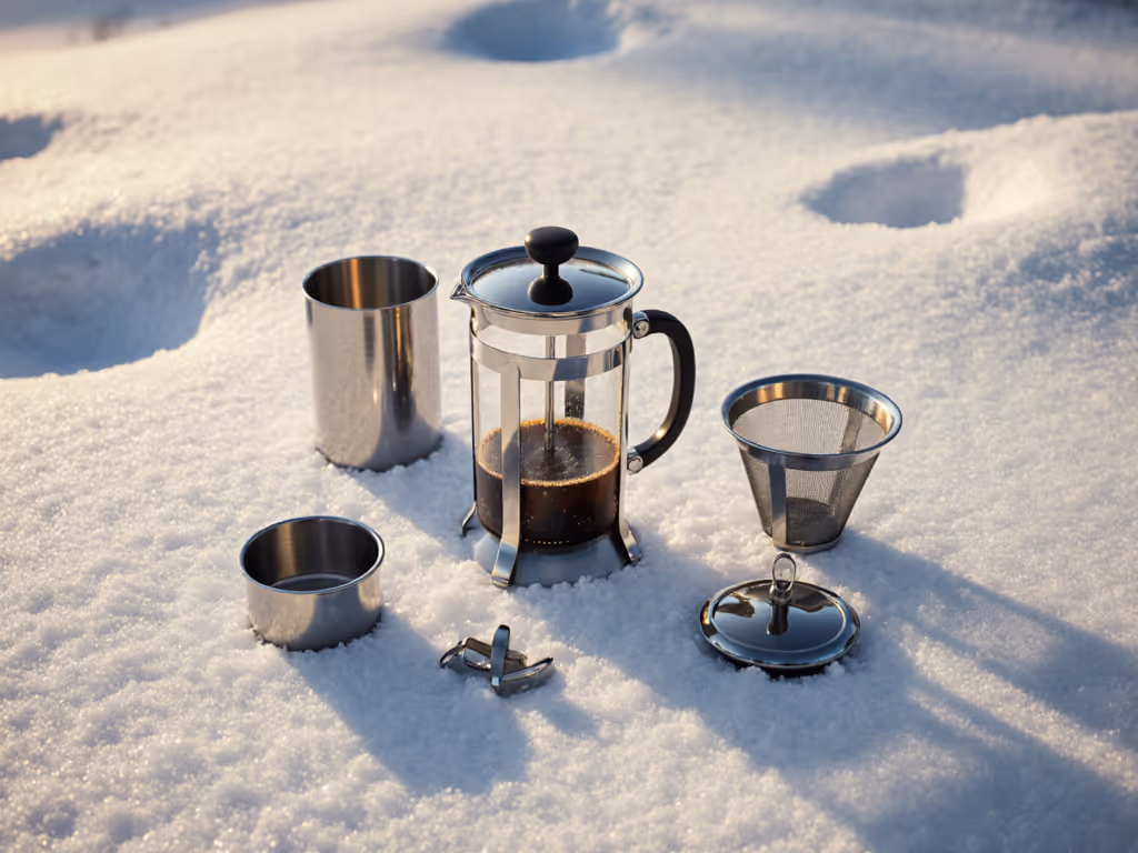 french_press_disassembled_with_snow-covered_backdrop